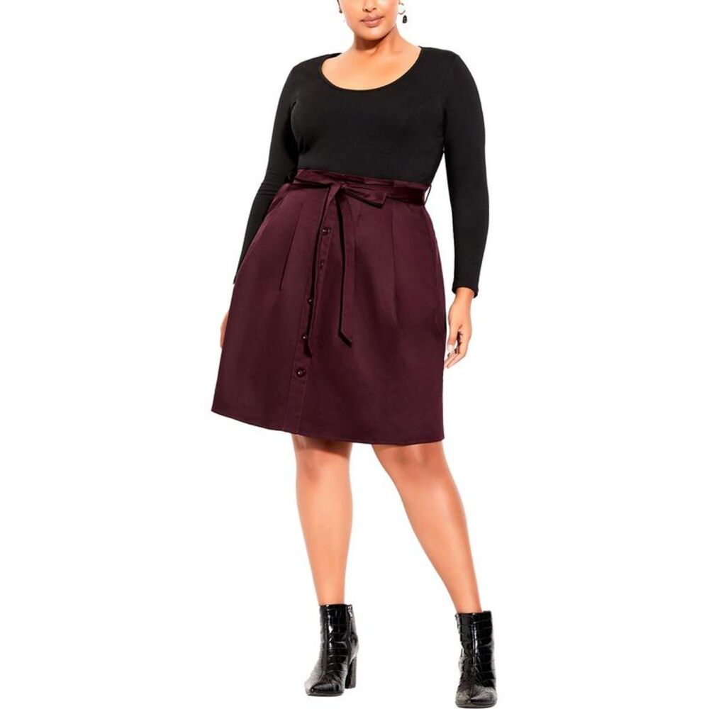 City Chic Womens Uptown Girl burgundy XL 22/24 Fit & Flare cotton Dress Plus NWT
